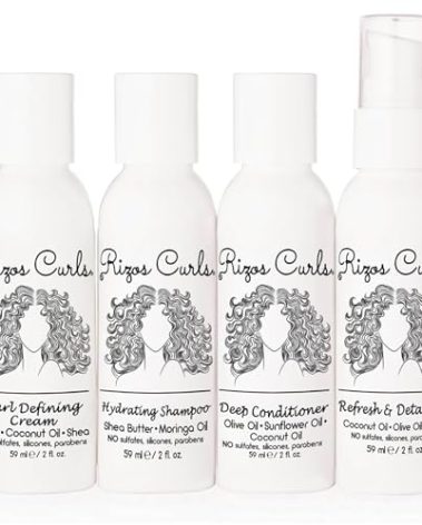 Rizos Curls 4-Step Travel Kit for Curly Hair: Curl Defining Cream, Shampoo, Conditioner, Refresh & Detangle (2 fl oz each)