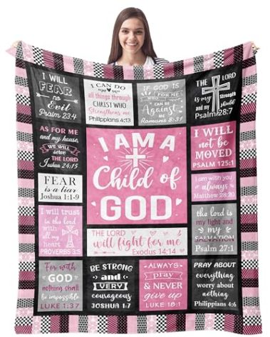 CUJUYO Christian Gifts for Women Blanket 60"x50" - I Am a Child of God Blankets - Inspirational Religious Birthday Catholic Spiritual & Baptism Confirmation Gifts for Girls