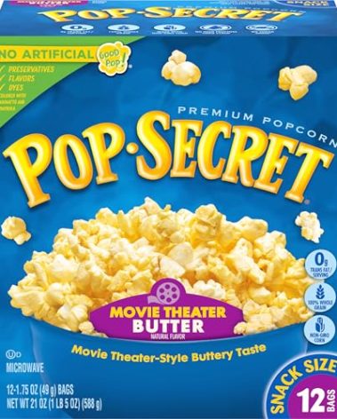 Pop Secret Microwave Popcorn, Movie Theater Butter Flavor, 1.75 Oz Snack Bags, (Pack of 12)