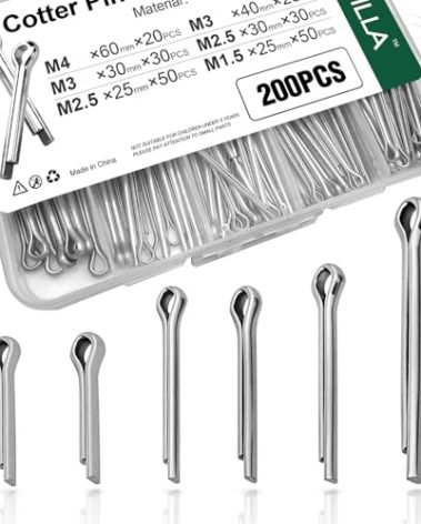 200 Pcs Cotter Pins - 6 Different Sizes of Straight Heavy Duty Cotter Pin 304 Stainless Steel Cotter Pin Assortment Kit Used for Automotive, Trailer Hitch,Lawn Mower