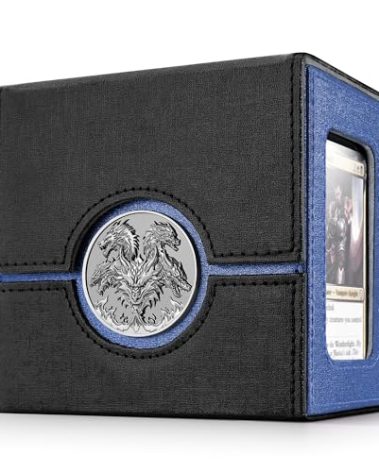 Kabinka Commander Deck Box for MTG with Metal Emblem, Card Deck Box with Dice Tray, Holds 100 Double-Sleeved Cards for TCG/PTCG, Cards Storage Case with 35PT Magnetic Card Holder (Black& Blue, Dragon)