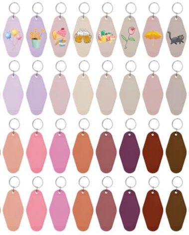 LOTMER 40 PCS Hotel Keychain Blank with Key Rings, 20 Colors Plastic Rhombus Motel Keychain for DIY Keychain and Luggage Tag (Skin Tone)