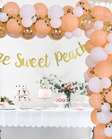 Fangleland Peach Birthday Decorations for Girls, Peach Balloon Arch Garland kit One Sweet Peach Banner 1st Birthday Party Supplies