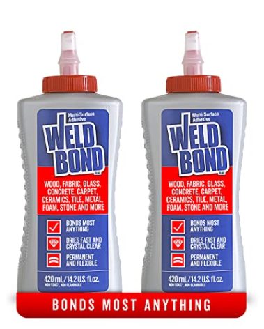 Weldbond Multi-Surface Non-Toxic Adhesive Glue, Bonds Most Anything! Wood Glue for Furniture or on Glass Fabric Mosaic Ceramic Carpet Tile Stone & More. Dries Crystal Clear. 14.2oz /420ml (2 Pack)
