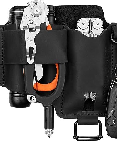 EDC Multitool Sheath for Belt - Compact Knife and Flashlight Holster for Daily use - Leatherman Sheath for Men - Handmade Leather EDC Tool Organizer - Belt Pouch for Work - CatchandCraft