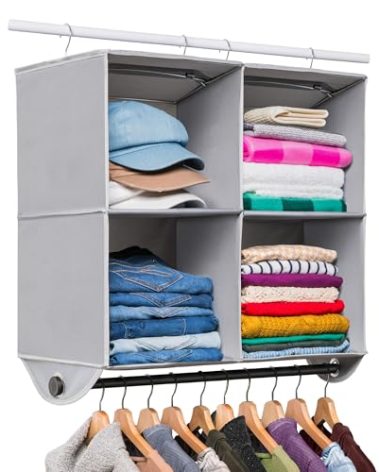 HOLDN’ STORAGE - 4 Shelf Hanging Closet Organizer with Metal Rod - Bamboo Inserted, Holds up to 24 pounds - 24” W x 12” D x 29.5”H - Perfect for College Dorms & RV Hanging Organizer
