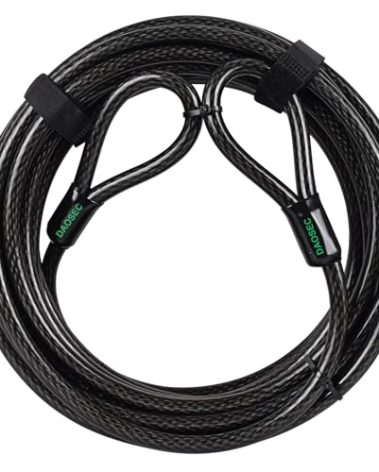 DAOSEC 33 ft x 1/2" Heavy Duty Cut-Proof Security Cable | Flexible Vinyl-Coated Braided Steel with Looped Ends | Weatherproof Anti-Theft Locking Cable for Bikes, Gates, Kayaking & Outdoor Equipment