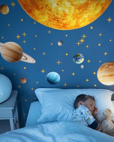 Outer Space Wall Decals，Solar System Outer Space Planets Peel and Stick Art Decals，Space Themed Wall Decal，for Toddler Boy Room, Astronomy Large Boy Decor.