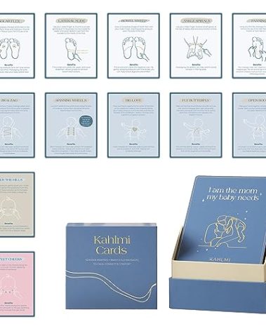 Kahlmi 52 Baby Massage Mama Affirmations Cards for Baby Constipation, Gas Relief, Colic Calm, and Baby Sleep Aid for Newborn, Infant, Toddler, Parents, Mom Gifts, and Baby Gifts
