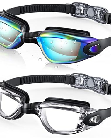 Aegend Swim Goggles, 2 Pack Swimming Goggles No Leaking Adult Men Women Youth, Flexible, Detachable, Aqua & Clear