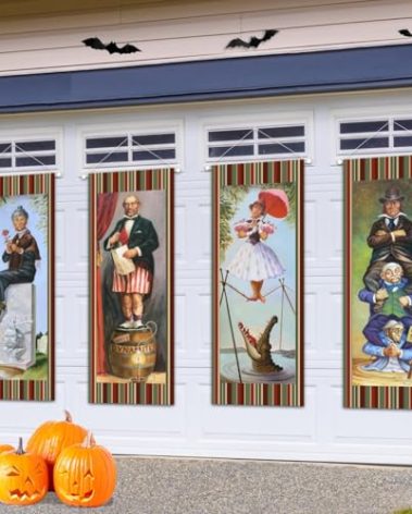 Halloween Decorations Large set of 4 Haunted Mansion Stretching Portraits Outdoor Vinyl Halloween Decorations, Haunted Mansion Decor Vintage Backdrop Horror Poster for Home Wall Art Photo Hanging Banner