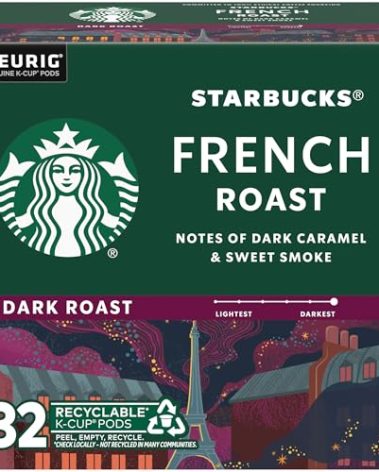 Starbucks K-Cup Coffee Pods, Dark Roast Coffee, French Roast, 100% Arabica, 1 box (32 pods)
