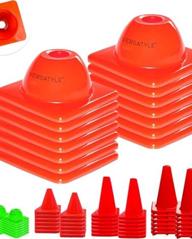 Versatyle Heavy Duty 2in Agility Training Cones for Soccer, Football, Basketball & Sports Drills, Flexible Motorcycle & Traffic Training Cones, Durable, Versatile, High Visibility (Set of 12, Orange)