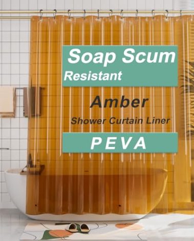 AmazerBath Shower Curtain Liner, 72x72 Transparent Orange Shower Liner, Lightweight Plastic Shower Curtain Liners, Cute Waterproof Shower Liner for Bathroom with 3 Magnets and 12 Grommet Holes