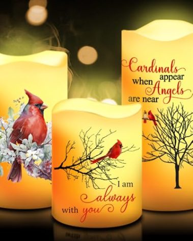 Tujoe 3 Pcs Memorial Candles Memorial Gifts Cardinal Flameless Candles Sympathy LED Battery Operated Candles Lights Memorial Gift for Loss of Mom, Father, Remembrance