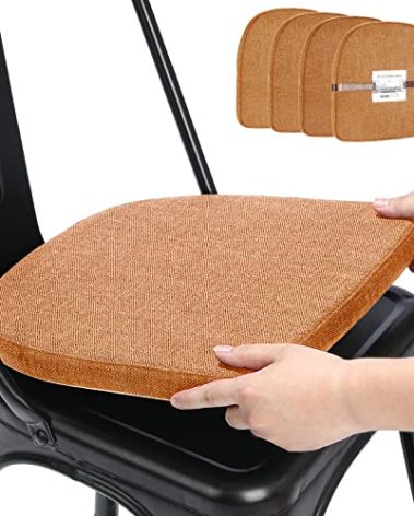 BUYUE Friendly Woven Fabric 14x14 Magnetic Cushions for Metal Chair Set of 4, Enhanced Anti-Slip Seat Pads for Dining Kitchen Café Stackable Chairs (U-Shape, Orange, 4 Counts)