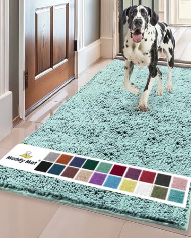 Muddy Mat® Shown on TV–Super Absorbent Microfiber Dog Door Mat for Muddy Paws, Non-Slip Washable Pet Rug, Quick Dry Chenille Entryway Carpet, Machine Washable Indoor Outdoor mat–Seafoam Green 59"x35"