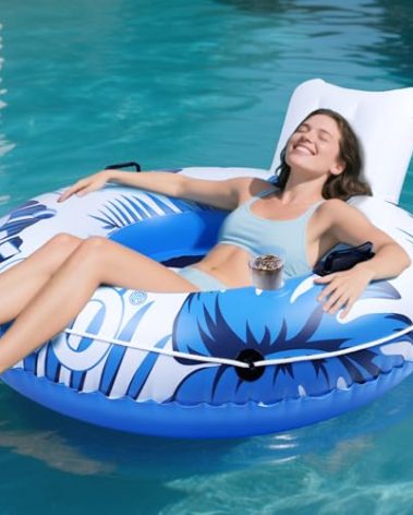 Inflatable River Tube Float, XL 53" Pool Float Adult, River Tubes for Floating Heavy Duty with Mesh Bottom, Water Tubes for Floating Lake, Comfortable Backrest & Cup Holders,450 lbs Weight Capacity