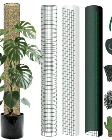 10ft/20ft/40ft DIY Metal Mesh Sphagnum Moss Pole Monstera Plant Support Self Watering Plant Poles for Climbing Indoor Plants(20ft Coated Wire Mesh，8ft Plastic Moss Poles)