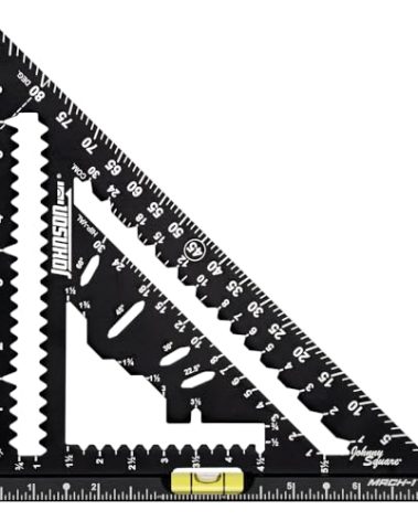 Johnson Level & Tool 1904-0700V 7-1/4" Johnny Square MACH-1 Smart Mark Rafter Square with Level Vial, Black