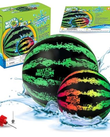 Watermelon Ball Pool Toys for Adults and Family - 2 Pack of 6 1/2" & 9" Kids, Teens, Everyone Swimming Games, Water Football, Tag, Diving Beach Play Fun Accessories
