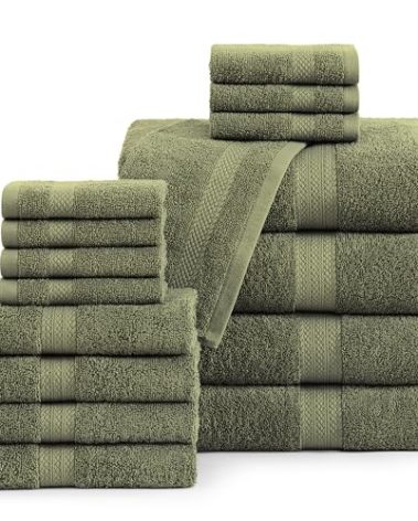 Lane Linen 100% Cotton Luxury Bath Towel Set - 16 Pieces - Ring Spun, Super Soft & Highly Absorbent - 4 Bath, 8 Washcloths, 4 Hand Towels for Bathroom - Minimal Lint & Fading, Pre Shrunk - Olive Green