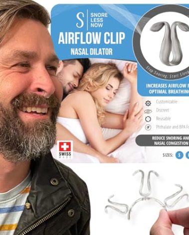 Airflow Clip Nasal Dilator by SnoreLessNow | Swiss-Made Anti-Snoring Nose Clip | Nasal Dilators for Sleeping & Breathing, BPA-Free Nasal Expander for Deviated Septum Relief | Nasal Dilator for Snoring