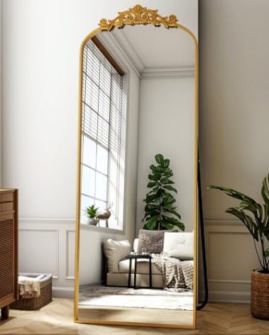 Easly 21"x64" Arched Full Length Mirror, Freestanding Floor Mirror with Ornate Metal Frame, Black Full Body Mirror for Home Decor, Wall Hanging Vintage Accent Mirrors