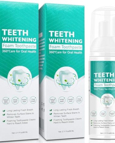 Foam Toothpaste 2PCS,Stain Removal Toothpaste for Sensitive Teeth,Teeth foaming Whitening,Baking Soda Spearmint Whitening Mousse Mouth Wash Water for Travel Friendly