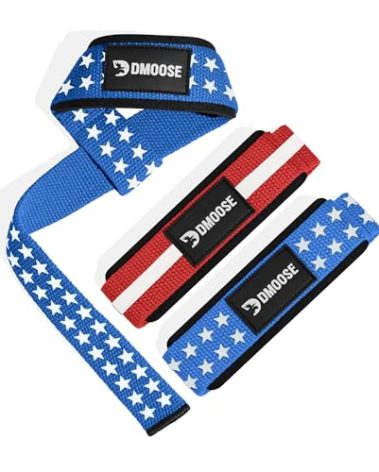 DMoose Fitness Lifting Straps - 4mm Neoprene Padded Wrist Straps for Weightlifting & Powerlifting - Cotton Lifting Strap with Silicone Grip for Men & Women (American Silicone)