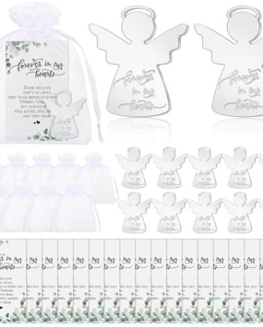 Ecation 50 Sets Funeral Memorial Gifts for Guests Bulk Guardian Angel Pocket Tokens Forever in Our Hearts Cards with Organza Bags Celebration of Life Favors for Guest Memorial Party Funeral Gifts