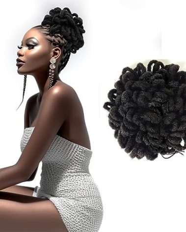 Liliyab DreadLocks Chignons Afro High Puff Drawstring Ponytail Hair Bun Hairpieces Faux Locs Chignons Clip In Pony Tail for Black Women (8", 1#)