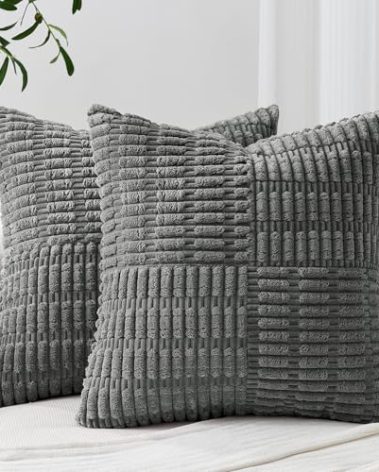 Topfinel DarkDrey Decorative Throw Pillow Covers 18x18 Inch Cute Boho Stripe Soft Corduroy Modern Farmhouse Spring Home Decor 2 Packs Pillow Covers for Sofa Living Room Couch Bed 45x45 cm