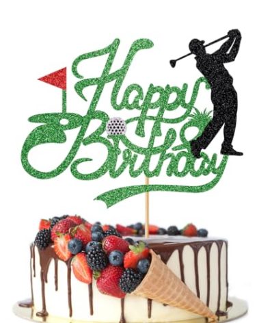 Crseniny Golf Happy Birthday Cake Topper，Golf Ball Player Cake Decorations，Glitter Golf Happy Birthday Cake Topper - Sports Themed Party Decoration Supplies