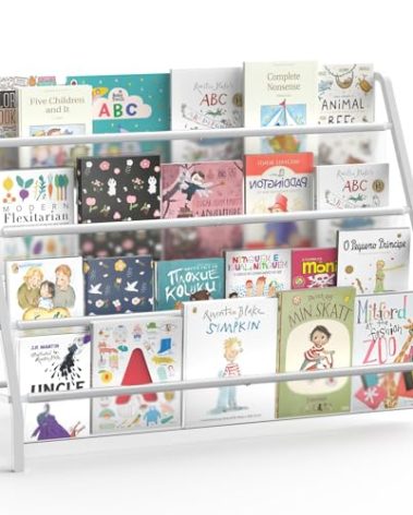 HAVEDAWN High-Transparent 4 Tier Kids Bookshelf, Sturdy Metal Large Size Book Rack Storage for Kids - Toddler Book Shelf Display for Nurasery, Kids Room, Deep Size Bookshelf Hold More Books