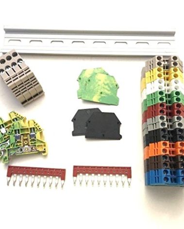 DIN Rail Terminal Blocks Kit by International Connector 20 Dinkle DK2.5N DIN Terminal Block Connectors 12-22 AWG Gauge 20A 600V, Ground Blocks, Jumpers, End Covers, End Brackets on 8'' Aluminum Rail