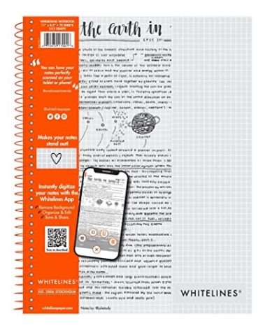ROARING SPRING Whitelines Spiral Graph Ruled Notebook, Digitally Download Your Notes with FREE App, Premium Gray Paper, 11" x 8.5" 70 Sheets