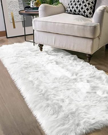 Latepis White Shag Rug 2x5 Runner Faux Sheepskin Fur Rug for Bedroom Bedside Fluffy Rug Fuzzy Furry Rugs for Living Room Cute Luxury Home Decor