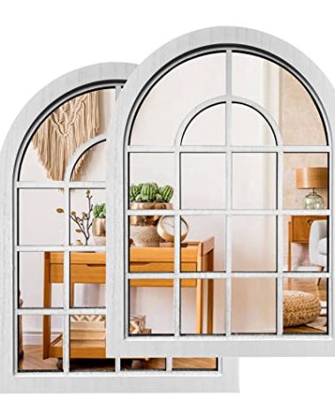 ZEXUIRU 2PCS Arched Window Wall Mirror,Rustic Farmhouse Accent Mirror, Wood Framed Entry Mirror for Living Room,Bathroom,Bedroom,Kitchen,15.7x11.8 Inches