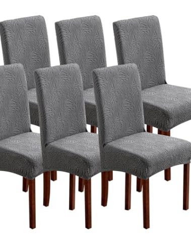 YUEANG Dining Chair Covers, Chair Covers for Dining Room Stretch Chair Covers Parsons Chair Slipcover, for Dining Room Kitchen Chair Protector Cover, Removable, Washable (Dark Grey, 6 Pack)