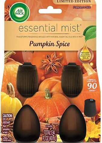 Air Wick Essential Mist Refill, 2ct, Pumpkin Spice, Fall Scent, Essential Oils, Air Freshener