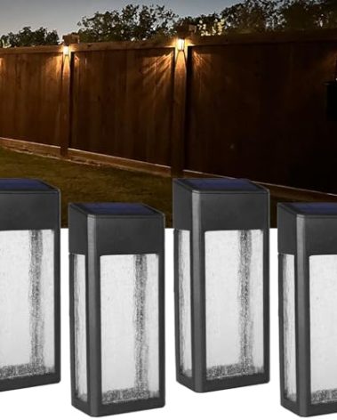 GOODFOEVER 4 Pack Solar Fence Lights Solar Post Accent Light/Wall Light for Outdoor, Yard, Fence, Porch and Garage, Body in Aluminum and Glass Waterproof