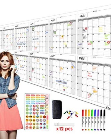 CLEVER CLEAN Large Dry Erase Wall Calendar - 36"x96" 12-month 2025 Undated Yearly Calendar for Home, Office, School Projects - Jumbo Reusable Laminated Task Organizer