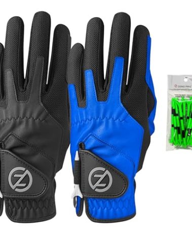 Zero Friction Male Men's Compression-Fit Synthetic Golf Glove (2 Pack), Universal Fit Black/Blue, One Size