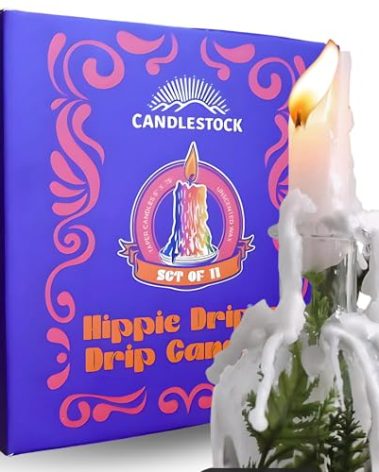 Candlestock Hippie Drippy Drip Candles - Pack of 11 Dripping Taper Candles - Wine Bottle Melting Candles (White)