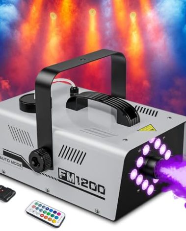 Fog Machine Outdoor Indoor 1200W, 6000CFM Smoke Machine with LED Lights, 13 Colors & 4 Effects, Dual Wireless Remotes & Auto Fogger for Halloween, Parties, DJ, Stage, Wedding Events