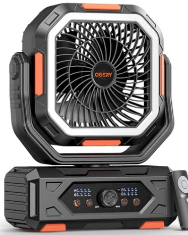 OGERY 2025 Upgraded Camping Fan, Portable Rechargeable Fan with 20000mAh Battery Powered, Stronger Wind, Stepless Speed Regulation, Fast Charging for Tent, Travel, Car, Outdoor Camping Essentials
