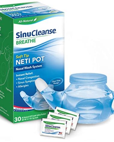 SinuCleanse Soft Tip Neti Pot Nasal Wash System, Relieves Nasal Congestion Due to Cold & Flu, Dry Air, Allergies, 30 All-Natural Saline Packets, Made in USA
