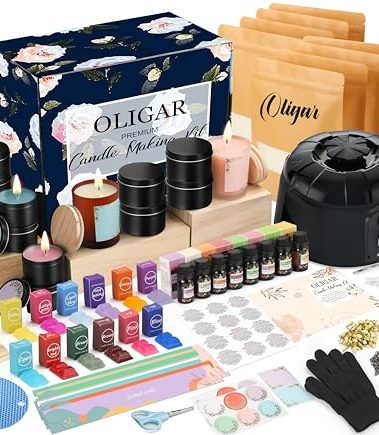 Oligar Complete Candle Making Kit with Wax Melter, Candle Making Supplies, DIY Arts&Crafts Kits Gift for Beginners,Adults,Kids,Including Wax Melter,Rich Scents,Dyes,Candle Tins,SoyWax,Wicks