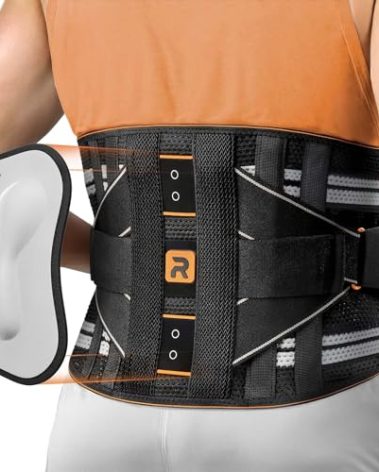 Rakiie Back Brace for Lower Back Pain Women Men, Ergonomic Support Brace with Lumbar Pad, Adjustable Straps and Soft Breathable Mesh Fabric, Lumbar Support Belt Relief with Enhanced Structural Design, Orange Size M (Waist: 31.5"-39.4")